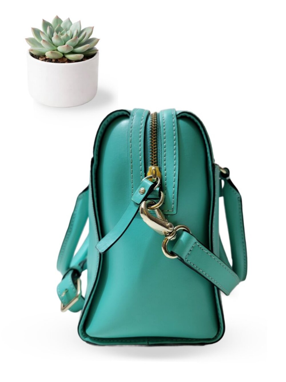Kate Spade Montford Park Smooth Leather Giverny Satchel Turquoise Bow Crossbody - Picture 3 of 9